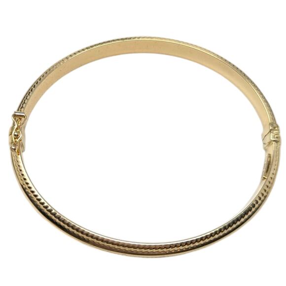 Milor Italy 14K Gold Bangle Bracelet Textured Ribbed Hinged Clasp Elegant - Picture 2 of 7